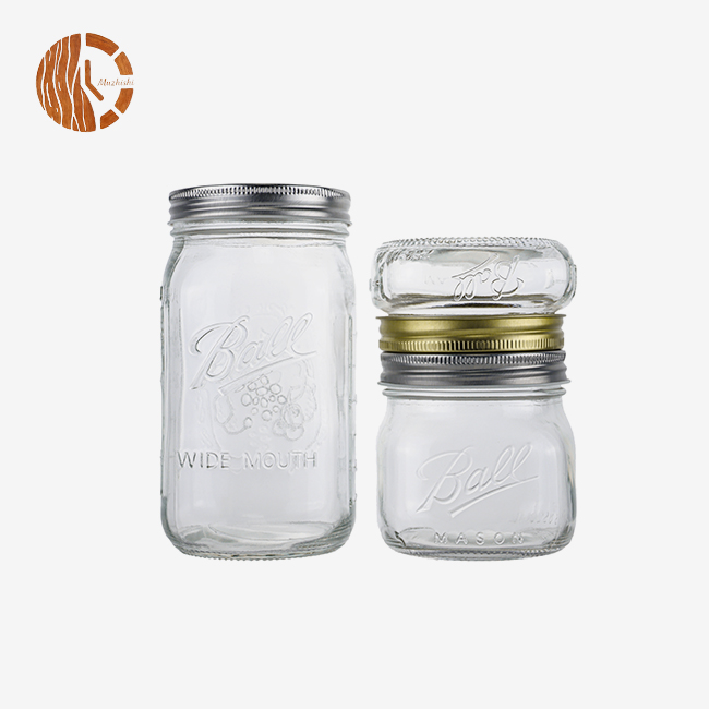 Multi-Size Wide Mouth Glass Mason Jar with Metal Lids